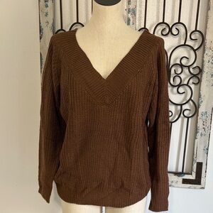 Elegant Brown V-Neck Sweater for Women